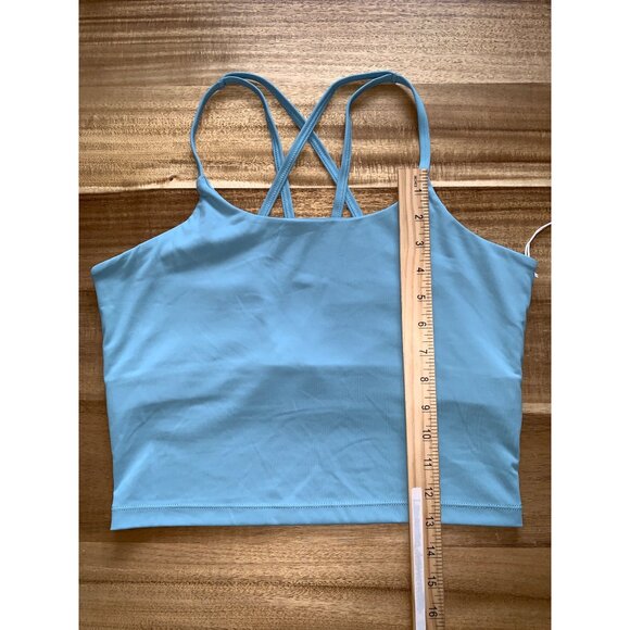 Blogilates Womens Cameo Blue Spaghetti Strap Cropped Tank Top w/ Crisscross Back - Picture 14 of 14